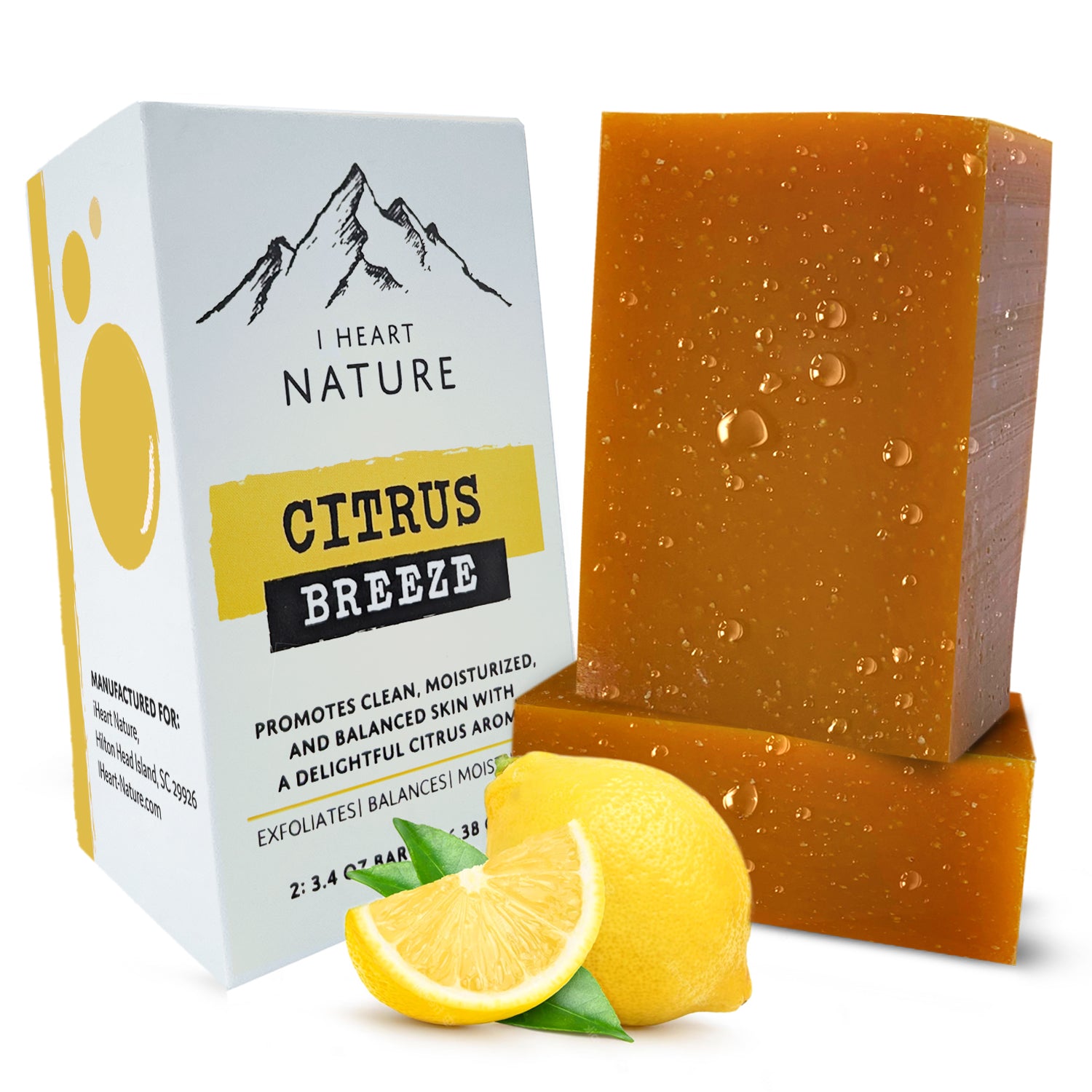 iHeart Citrus Soap Bar (2 Packs) with Shea Butter, Orange, and Lime for a Rich Creamy Lather - Face & Body Wash Soap - Envelops your Skin in a Burst of Refreshing Aroma of Citrus Scent