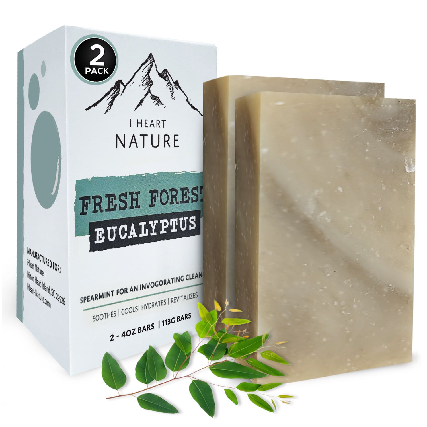 Fresh Forest Eucalyptus Soap Bar (2 Pack) with Spearmint for an Invigorating and Soothing Cleanse