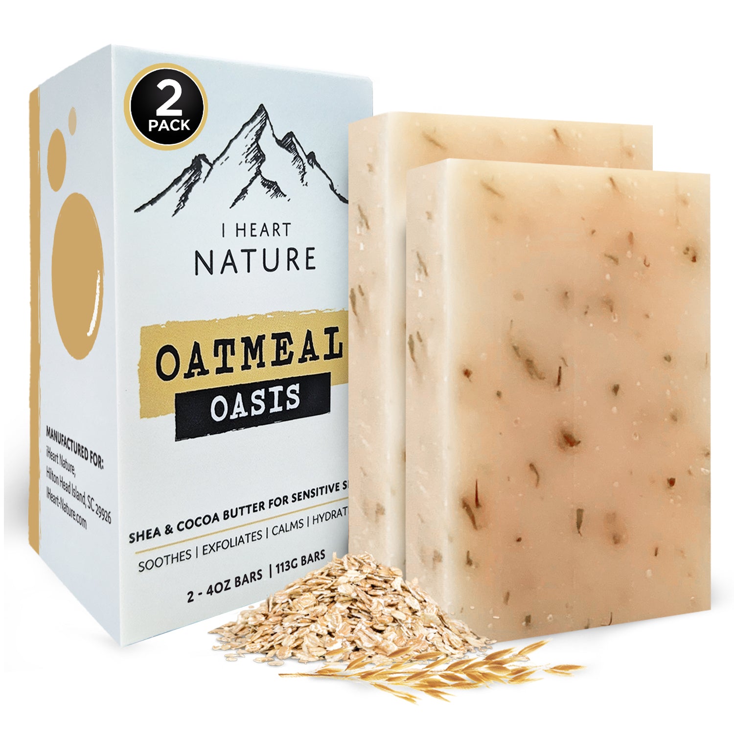 iHeart Deep Moisture Oatmeal Oasis Soap (2 Packs) with Olive Oil and Shea Butter