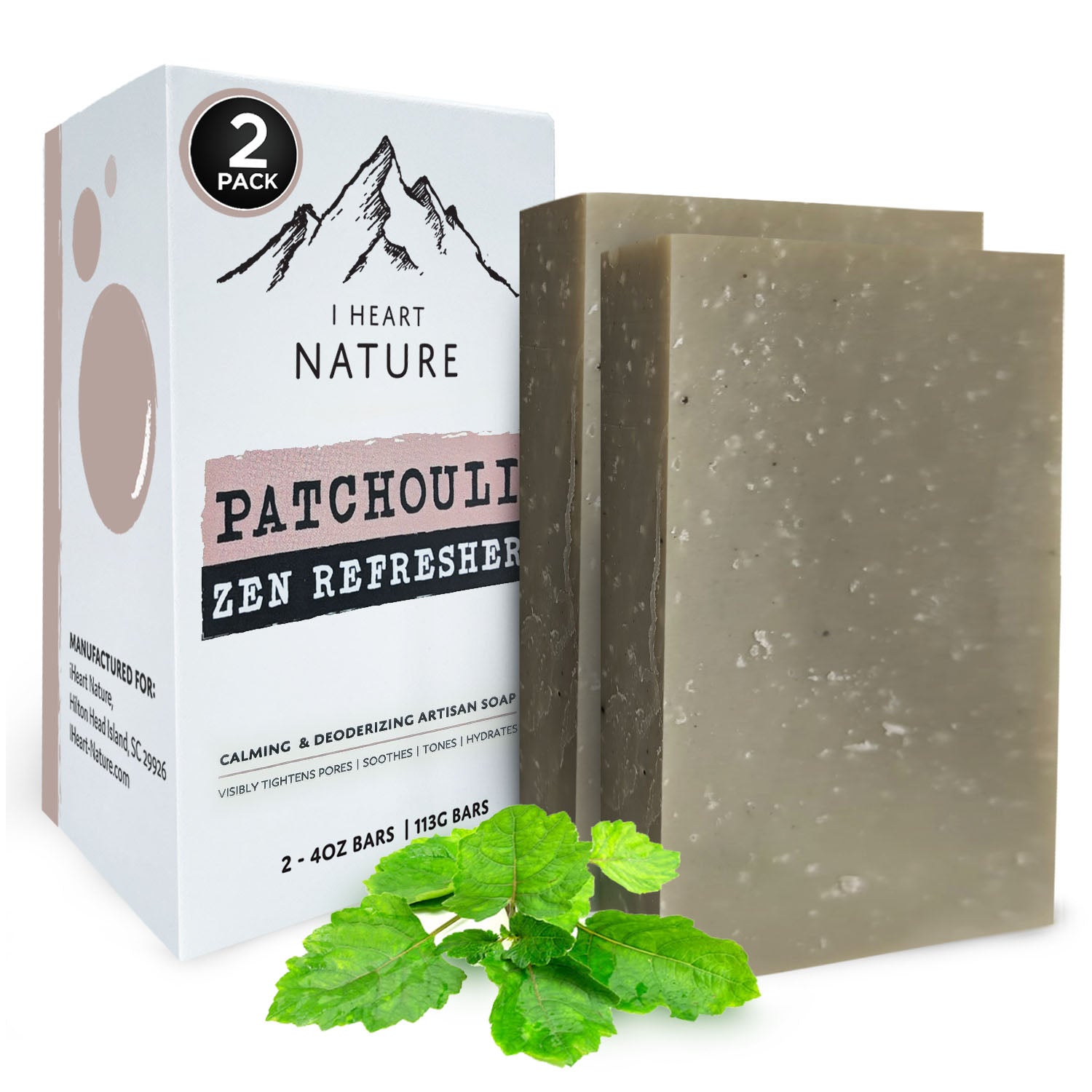 iHeart Patchouli Soap Refresher (2 Packs), Earthy, Masculine Scent with Deep Cleansing and Moisturizing