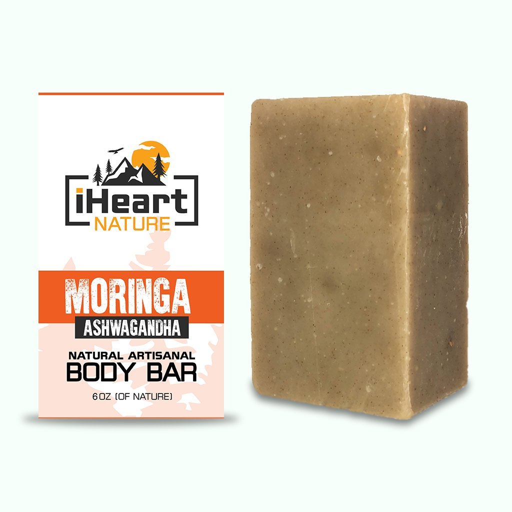 Moringa Ashwagandha Soap For Face & Body - Herbs with Anti-Aging Properties for Young Firm Skin - iHeart Nature