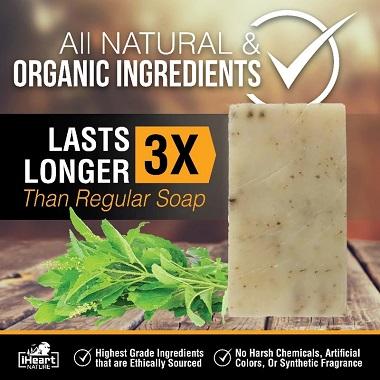 Natural Organic Holy Basil Soap Bar - Ayurvedic Tulsi Herb Has Adaptogenic, Anti-Oxidant, &amp; Anti-Aging Skin Benefits - iHeart Nature