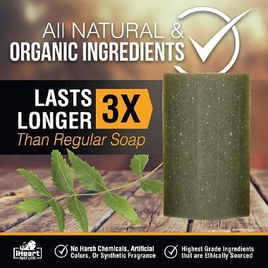 Natural Organic Neem Soap Bar - Neem Helps with Acne, Blackheads, Skin Fungus, &amp; Skin Irritations - iHeart Nature