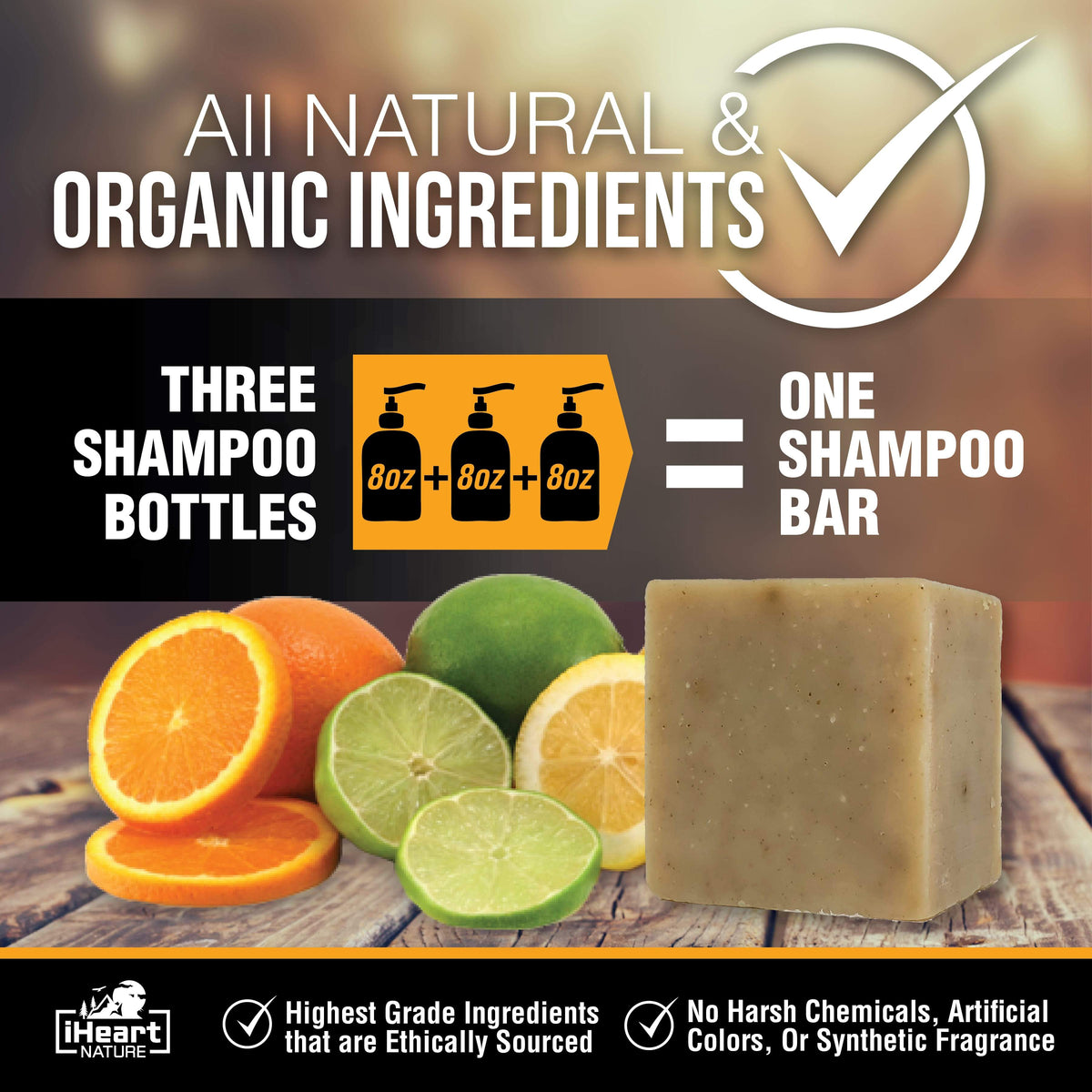 Organic Shampoo Bar with Neem, Amla, Shikakai, &amp; Hibiscus (Citrus) - iHeart Nature