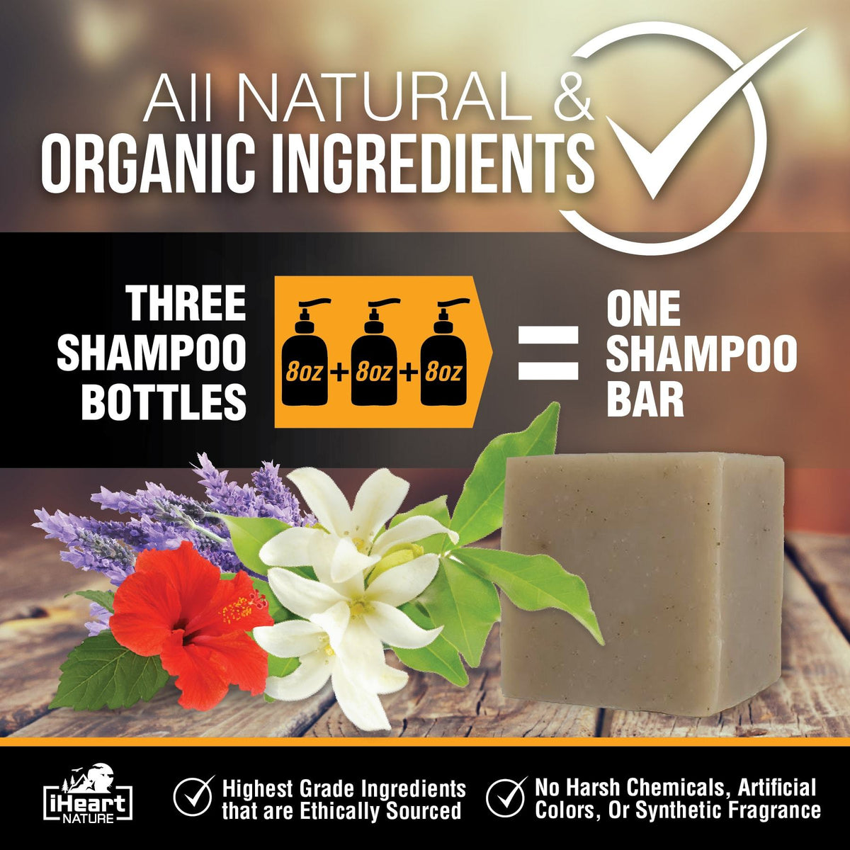 Organic Shampoo Bar with Neem, Amla, Shikakai, &amp; Hibiscus (Floral) - iHeart Nature