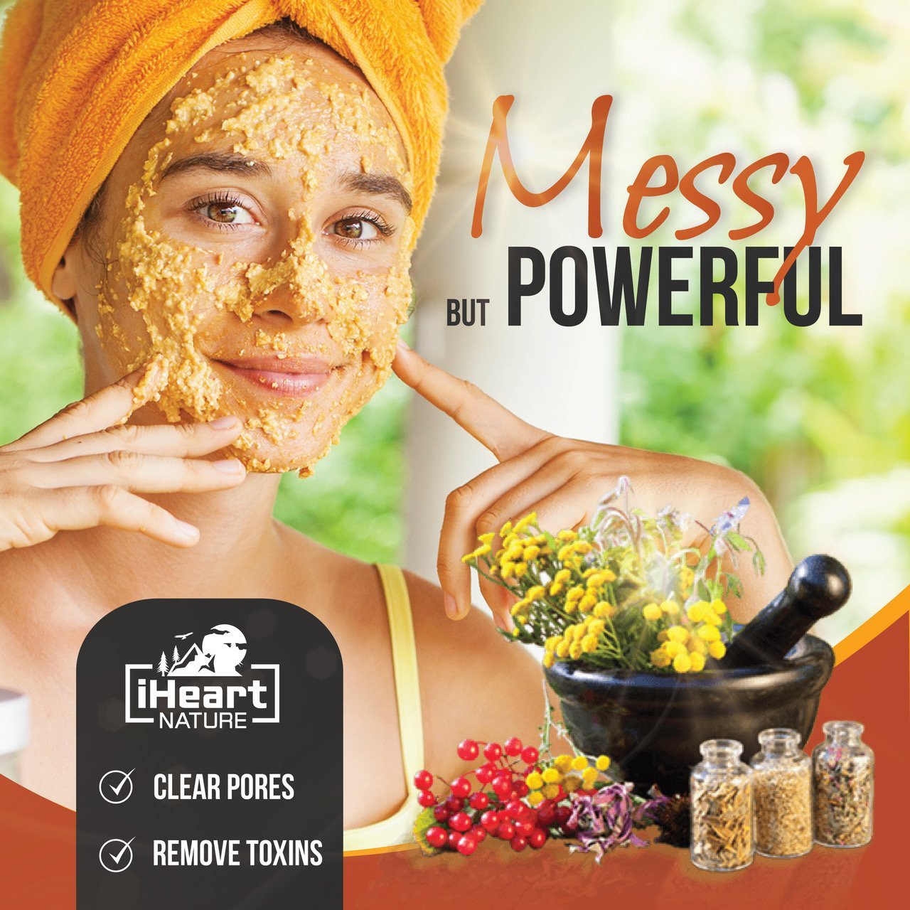 Turmeric Face Mask (DIY Powder) with Red Sandalwood and Fenugreek - Natural Clay Powder Blend for Bright Clear Smooth Skin Glow - iHeart Nature