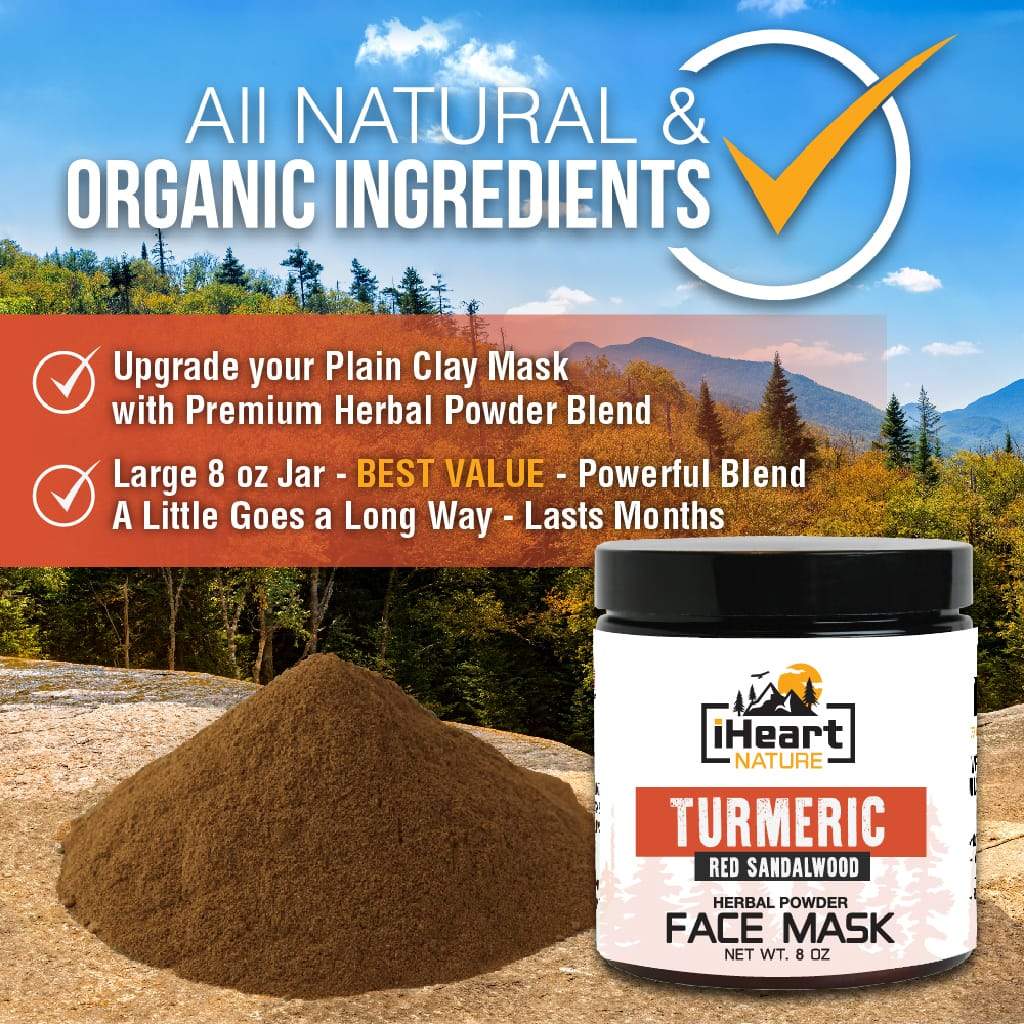 Turmeric Face Mask (DIY Powder) with Red Sandalwood &amp; Fenugreek - Natural Clear Soft Skin Glow - iHeart Nature